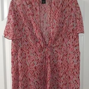 Lane Bryant Pink Geometric Tie-Front Tunic